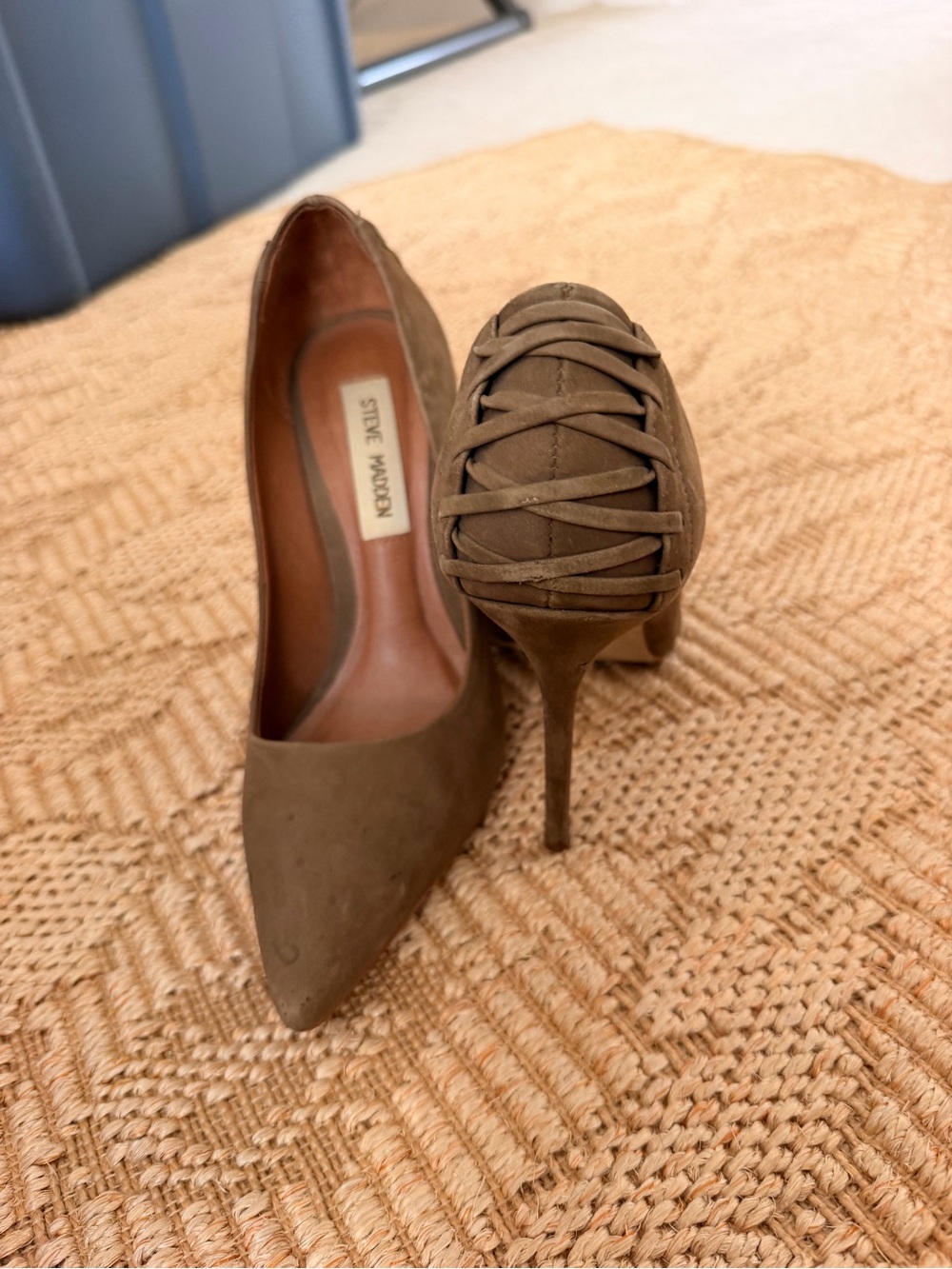 Steve Madden Olive Green Suede Braided-Back Pointed-Toe Pumps